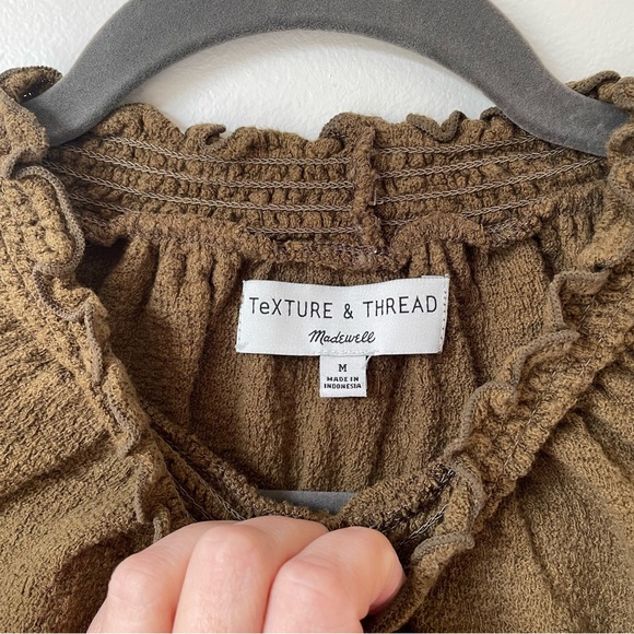 Madewell Texture & Thread green mock neck long sleeve top w/ruffles, size medium - Picture 3 of 6